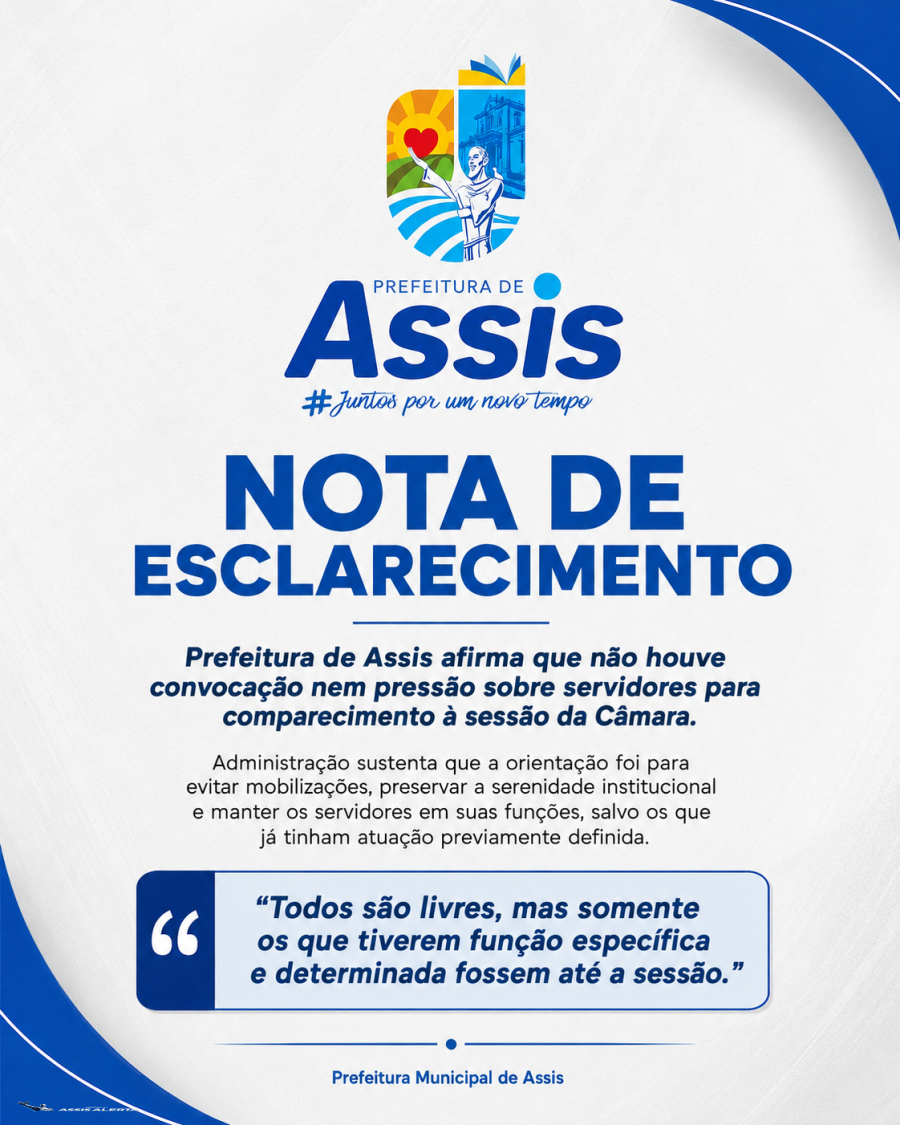 Prefeitura de Assis nega convocação ou pressão sobre servidores para sessão da Câmara